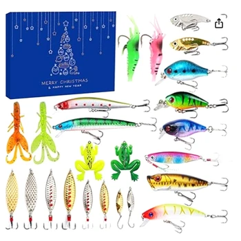 Набор от риболовни примамки Празничен Коледен Адвент-Календар на 2023-2024 години За възрастни Комплект риболовни принадлежности Коледен Подарък-изненада