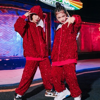 Блестящи пайети Хип-хоп Танцови Улични танцови изпълнения С костюм Детски дрехи за джаз танци Облекло за танцьорите YS2918