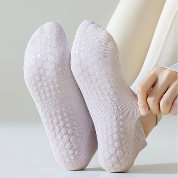 Памучни чорапи за йога, памучни мини силиконови чорапи за фитнес в помещението, дамски спортни чорапи без течове на гърба без кости