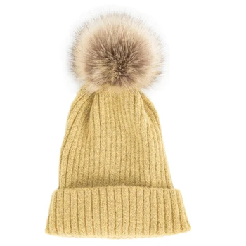 Дамски зимни вълнена шапчица-бини за момичета, свалящ се вязаная шапка с помпоном от изкуствена кожа и черепа, мека однотонная топла шапка в студено време