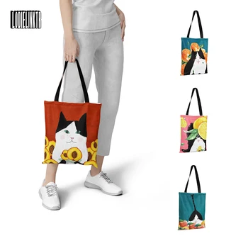 Чанта за пазаруване в стил харадзюку с модел от картун котка, мъжка Дамска чанта-тоут от екологично чисти холщовой тъкани с голям капацитет, плажна чанта
