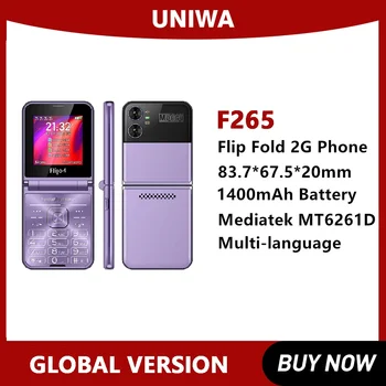 UNIWA F265 10CP Fold Flip Phone 2G Мобилен Телефон за възрастни Хора с Два Екрана и Една на Нано-Голям Кнопочной Батерия 1400 mah