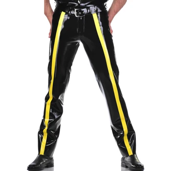 Черни и жълти ивици отпред, секси дънки от латекс с копчета, ципове, Гумени панталони, в Долната част панталони CK-0092