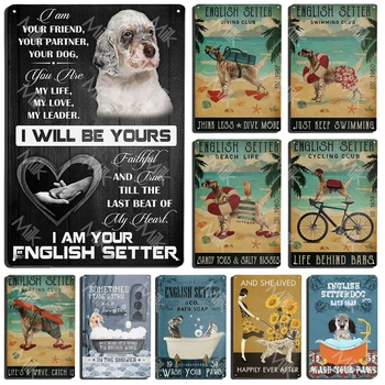 Плоча с изображение на куче на английски задава, реколта стикери за стена, Метален плакат за Sweet Home Кафе, магазин за домашни любимци, плаж и градина, украса за Хелоуин