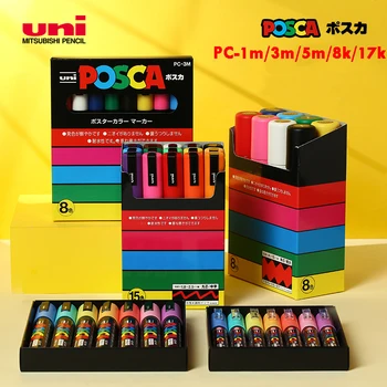 Японски Маркери Uni Posca Пълен Набор от Plumones Acrylic Permanente Paint Pen PC-17K PC-3M PC-5M за ПОП-Реклама, Плакат, Графити
