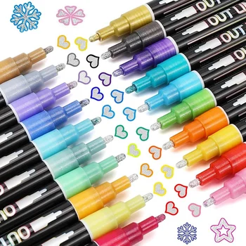 Блестящо маркери Контура на doodle заслепява: 20 цвята Метална двойна линия, набор от блестящи химикалки, супер завъртулките, ослепляющие, трайни