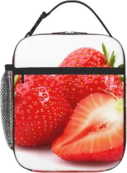 Чанта за обяд с пресни ягоди за жени и мъже, чанти за многократна употреба обяд-бокс, чанта-хладилник с частичен морски джоб за офис, пикник, къмпинг
