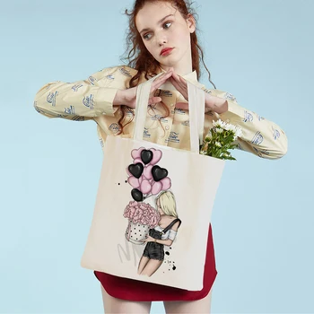 Модерна училищна чанта за момичета с хубав модел, Женствена чанта за пазаруване, ежедневни холщовая чанта с двустранно принтом, Розов балон, Студентски чанта-тоут, пътна чанта