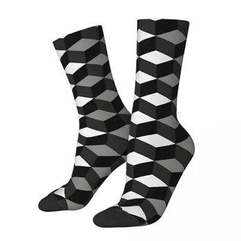 Хип-хоп, Ретро геометричен блочный модел, луди мъжки чорапи Унисекс с геометричен модел Харадзюку, Новост, Экипажный чорап, подарък за момчета