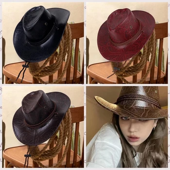 Нови каубойски шапки в стил уестърн от изкуствена кожа в ретро стил за жени и мъже, Реколта шапка за господа, Панама, Джаз шапка за пастушки, Сомбреро Hombre