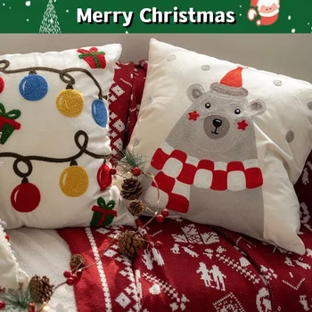 Нов Коледен Бродирана Калъф за възглавници, Червени Геометрични Калъфки за възглавници с дрямка, Празнична парти, Начало Декор, Подарък за хол