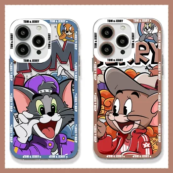 J-JerryS Mouse Tom Cat Калъф За Телефон iPhone 15 14 13 12 Mini 11 Pro Max X XR XS 6 7 8 SE20 Plus Мек Силикон Прозрачен Калъф