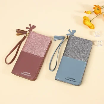 Нов дамски дълъг портфейл на Корейския производство, чанта за носене с няколко карти, чанта за карта с цип, с модерна и лесна