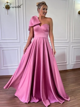 Розова вечерна рокля Bowith с лък Трапециевидные вечерни рокли, Елегантни сватбени рокли за гости за жени Вечерна рокля за специални случаи
