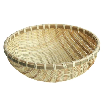 Кръгла кошница за багаж от бамбуково плетене ръчно изработени, ястие за плодове, кошница за хляб от ратан за кухня, кошница за съхранение на хляб за пикник