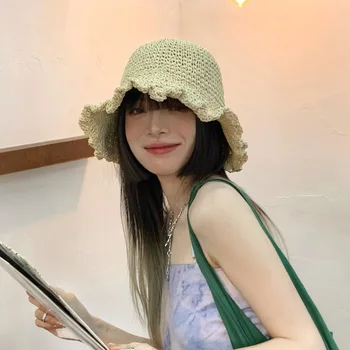 Дамска сламена шапка, ръчно изработени в корейски стил, нов стил, универсална през лятото, малка и свежа плажна, солнцезащитная шапка през лятото