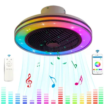 Вентилатор на тавана, 50 см led подсветка на дистанционното управление Умен слушалка Bluetooth Тавана лампа Полилей RGB Starlight за домашен декор на стаята