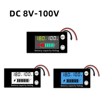 Индикатор за капацитет на батерията dc 8-100 В 12 В 24 В 48 В Оловно-киселинната литиева LiFePO4, измерване на напрежение, тестер, с аларма за температура
