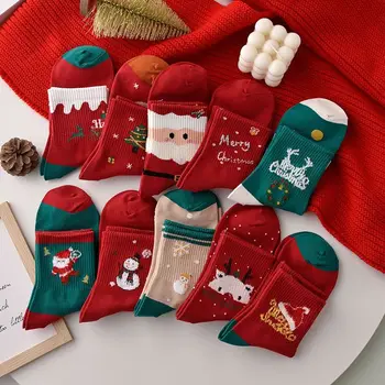 Чорапи, Коледни чорапи, Бебешки чорапи-тръбички Есенни и зимни червени чорапи Чифт коледни подаръци отглеждане сладки чорапи