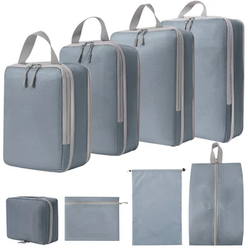 8 опаковъчни кубчета за пътуване, организаторите за багаж с висящи чанта за тоалетни принадлежности, многофункционални пакети за сортиране на дрехи