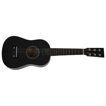 KRUSU Mini на 23-инчовата липа на 12 ладов, 6-низ акустична китара с плектър и струни за деца/начинаещи (черен)