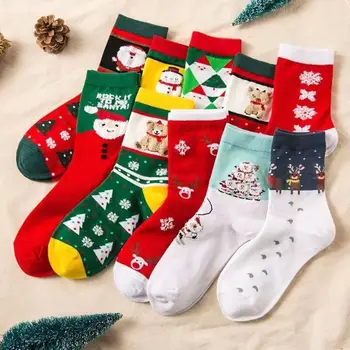 Жените Красиви Коледни Чорапи, Детски Подарък, Есенно-Зимни Чорапи Със Средна Дължина, Меки И Удобни Дебели Памучни Чорапи