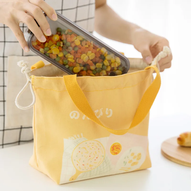 Чанта за обяд, платно обяд-бокс, чанта за пикник за съвсем малък, малка дамска чанта от еко-памучен плат, контейнер за вечеря, чанти за съхранение на храни Изображение 0