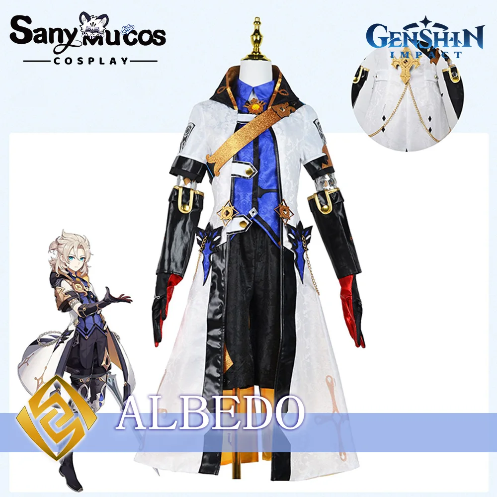 【В наличност】SanyMuCos Genshin Impact Albedo Cosplay костюм, Перука, Определени за Хелоуин Модни униформи Празнична карнавальная дрехи големи размери Изображение 0