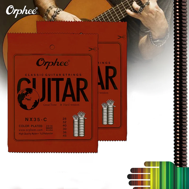 Orphee 6 бр./компл. NX35-C Пълен комплект черни найлонови струни за класическа китара с твърд напрежение 0,028 - 0,045 инча Изображение 1