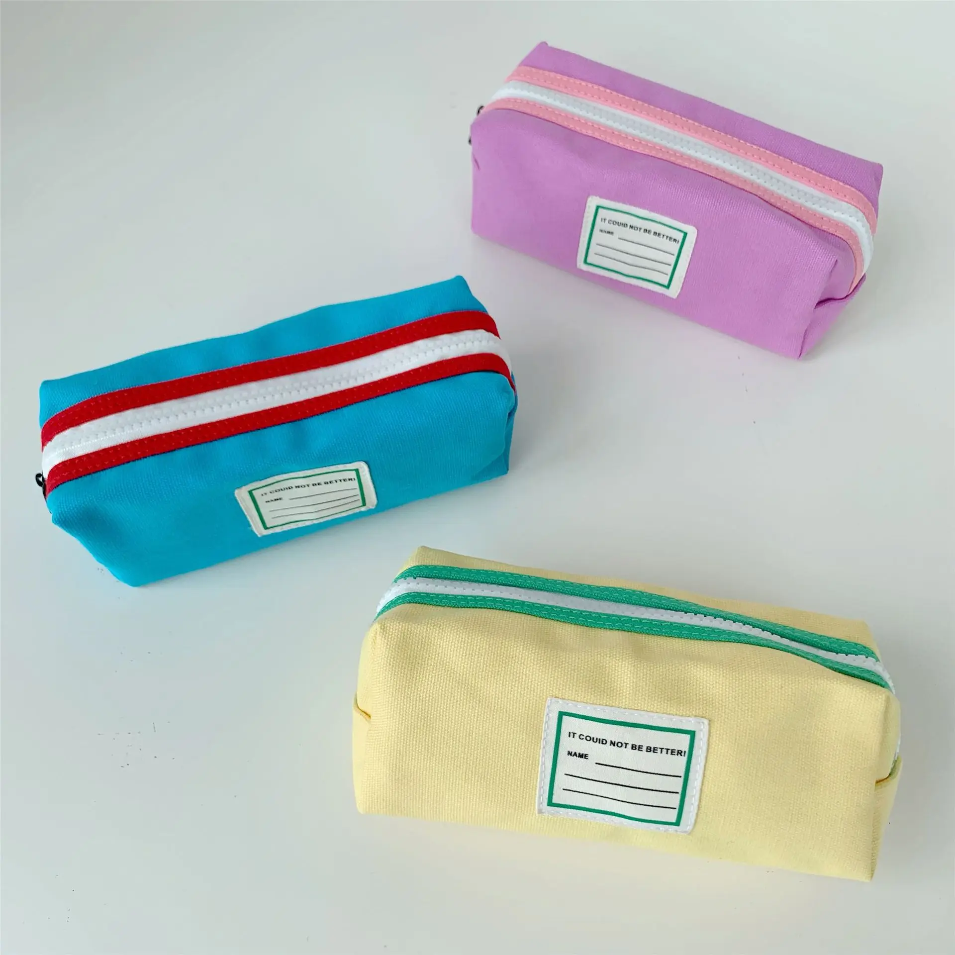 Сладък контрастная холщовая чанта за моливи, студентски чанта за съхранение на канцеларски материали, по-Голям капацитет, подходящи по цвят кутии за моливи, косметичка за грим Изображение 1