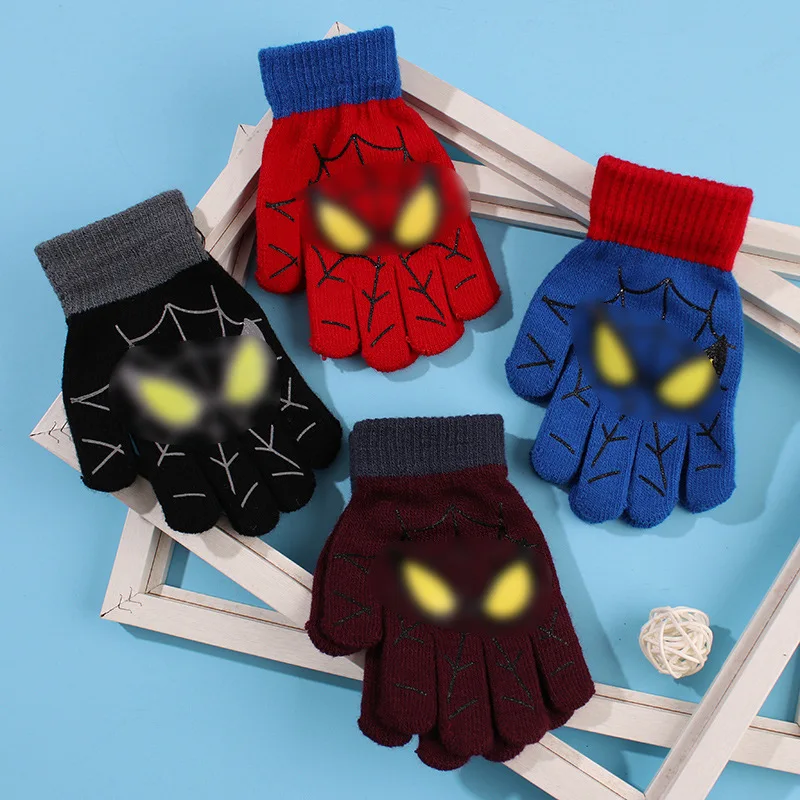 Marvel spiderman Зима 2022 Детски топли ръкавици 5-10 години Мультяшные възли ръкавици, Хубава украса, Коледни подаръци за деца Изображение 1