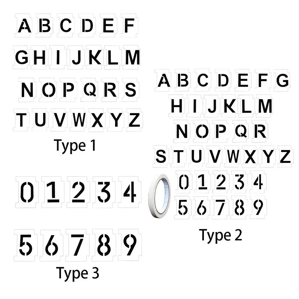 Набор от цифри 0-9 и 26 букви Многократна употреба пластмасови листове за цифри с височина 6 см, с панделка за отпечатване на адреси, пощенска кутия Изображение 1