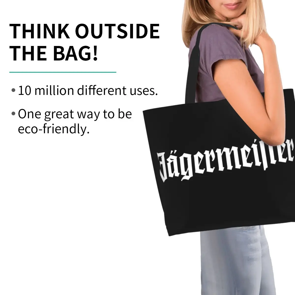 Чанта-тоут с хубав принтом и логото на Jagermeister, здрава холщовая пазарска чанта през рамо Изображение 1