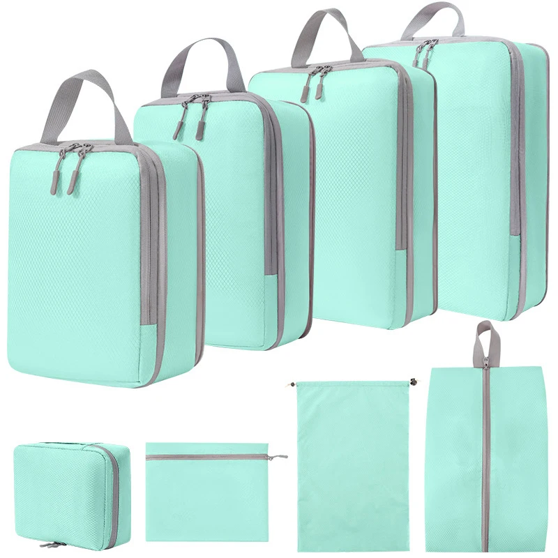 8 опаковъчни кубчета за пътуване, организаторите за багаж с висящи чанта за тоалетни принадлежности, многофункционални пакети за сортиране на дрехи Изображение 1