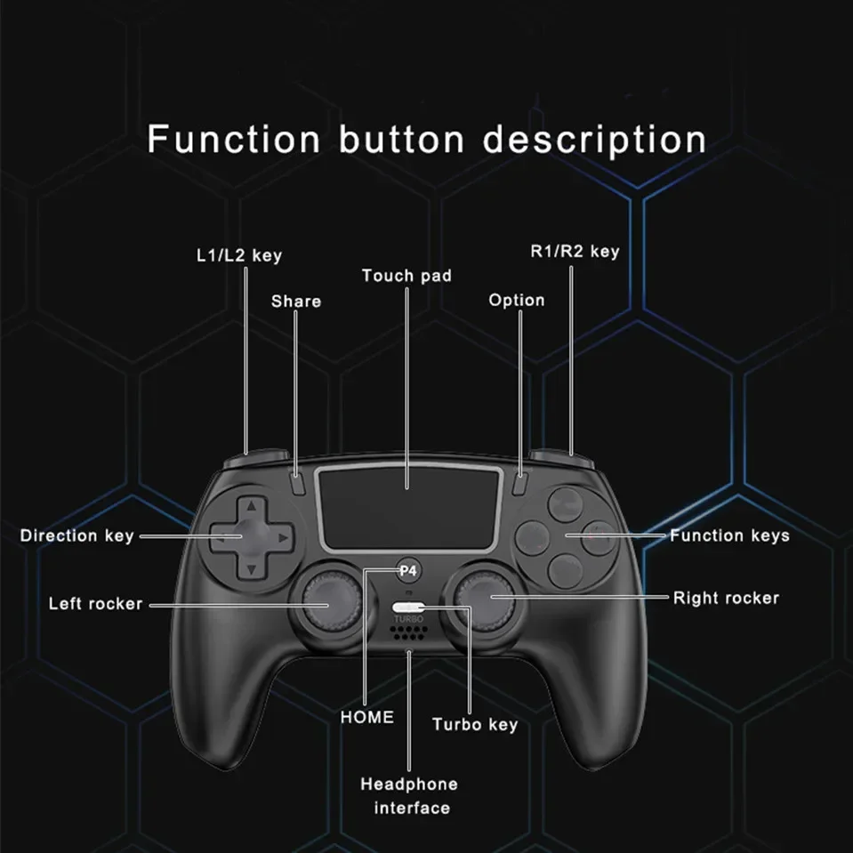 Безжичен геймпад Bluetooth контролер с двойна вибрация Без забавяне USB джойстик с led подсветка Тъчпад за управление за PS4 PC PS3 Изображение 2