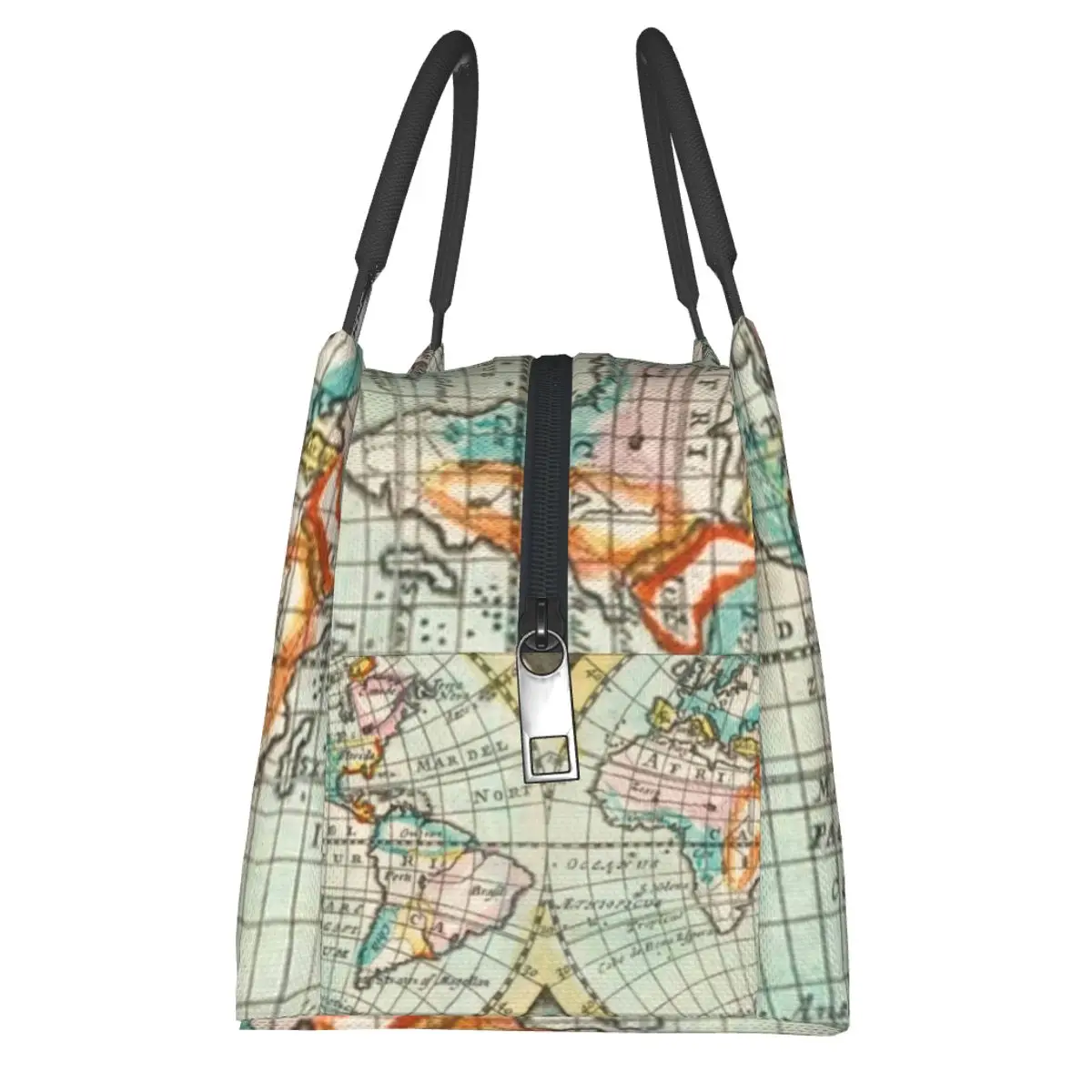 Чанта за обяд с принтом карта Земя, реколта карта на света, на обяд-бокс, преносим чанта-хладилник за пикник, Оксфордские дизайнерски термосумки за обяд Изображение 2