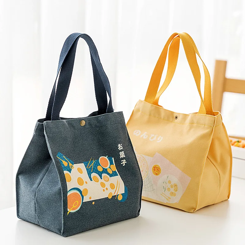 Чанта за обяд, платно обяд-бокс, чанта за пикник за съвсем малък, малка дамска чанта от еко-памучен плат, контейнер за вечеря, чанти за съхранение на храни Изображение 2