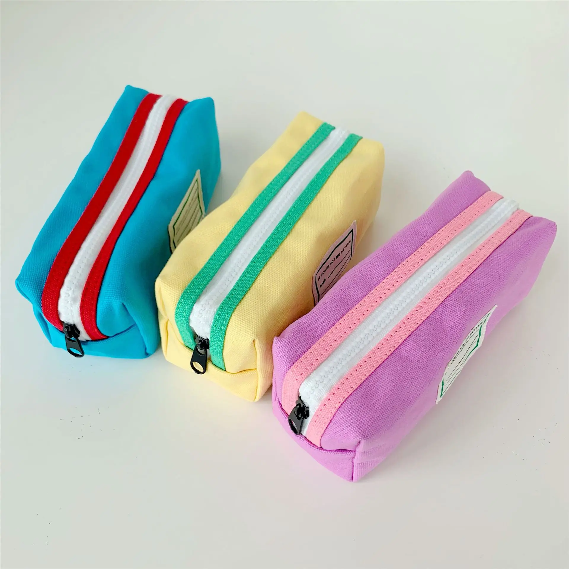 Сладък контрастная холщовая чанта за моливи, студентски чанта за съхранение на канцеларски материали, по-Голям капацитет, подходящи по цвят кутии за моливи, косметичка за грим Изображение 2