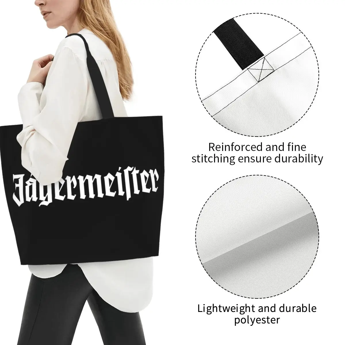 Чанта-тоут с хубав принтом и логото на Jagermeister, здрава холщовая пазарска чанта през рамо Изображение 2