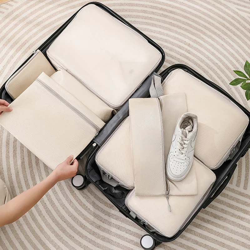 8 опаковъчни кубчета за пътуване, организаторите за багаж с висящи чанта за тоалетни принадлежности, многофункционални пакети за сортиране на дрехи Изображение 2