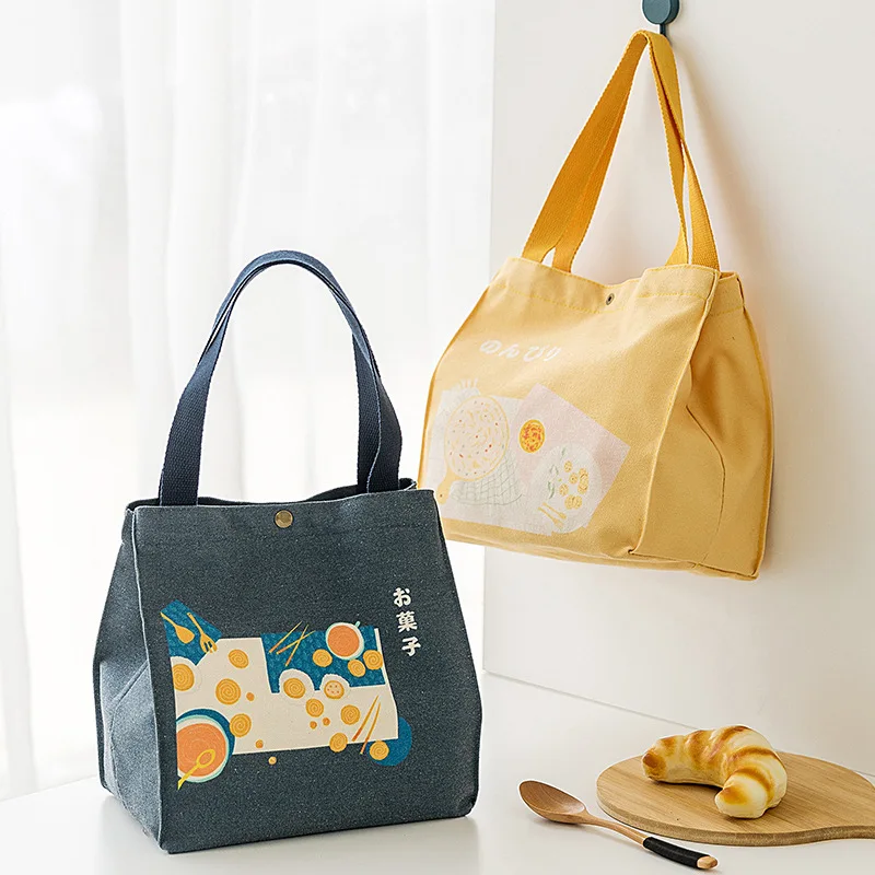 Чанта за обяд, платно обяд-бокс, чанта за пикник за съвсем малък, малка дамска чанта от еко-памучен плат, контейнер за вечеря, чанти за съхранение на храни Изображение 3