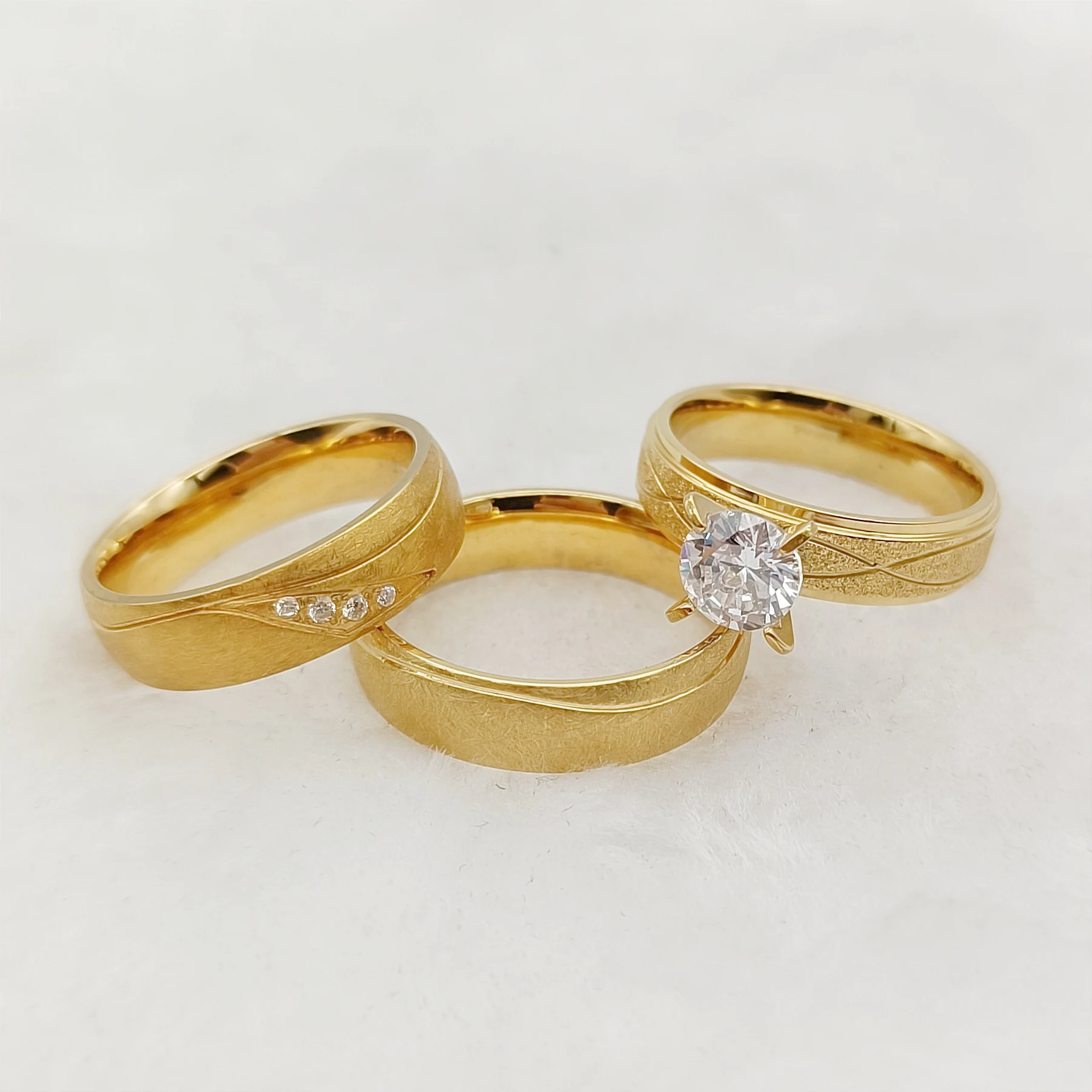 Съпруг / съпруга, Партньор, Влюбените, 3шт Годежни пръстени, Комплекти за младоженци, Двойки, Позлатени бижута Изображение 3