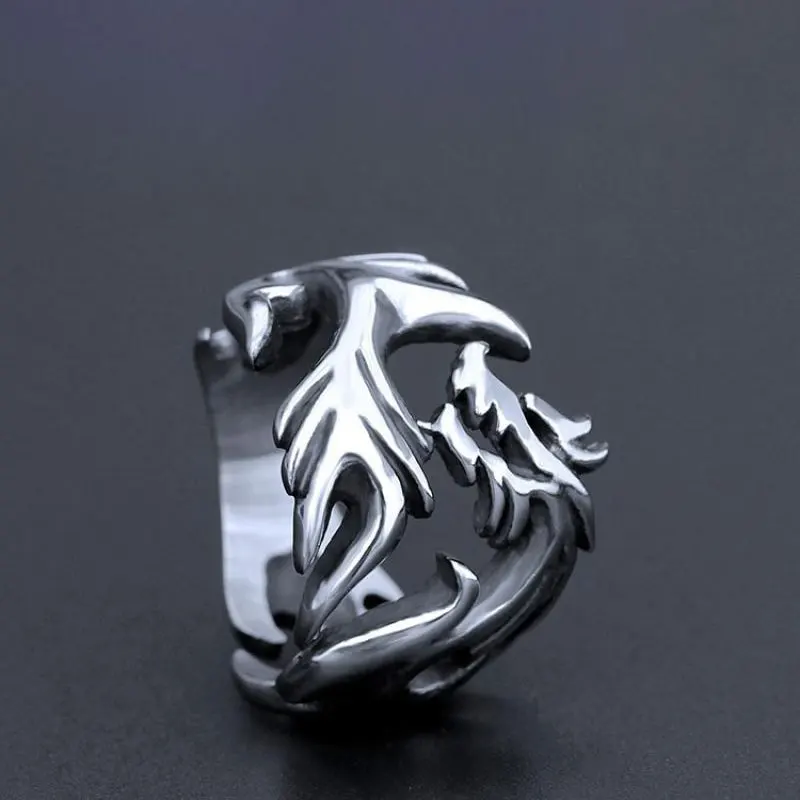 Креативен дизайн, пръстен с дракон в етнически стил за мъже, отворен пръстен в стил ретро сребрист цвят, украса за партита в стил хип-хоп рок Изображение 3