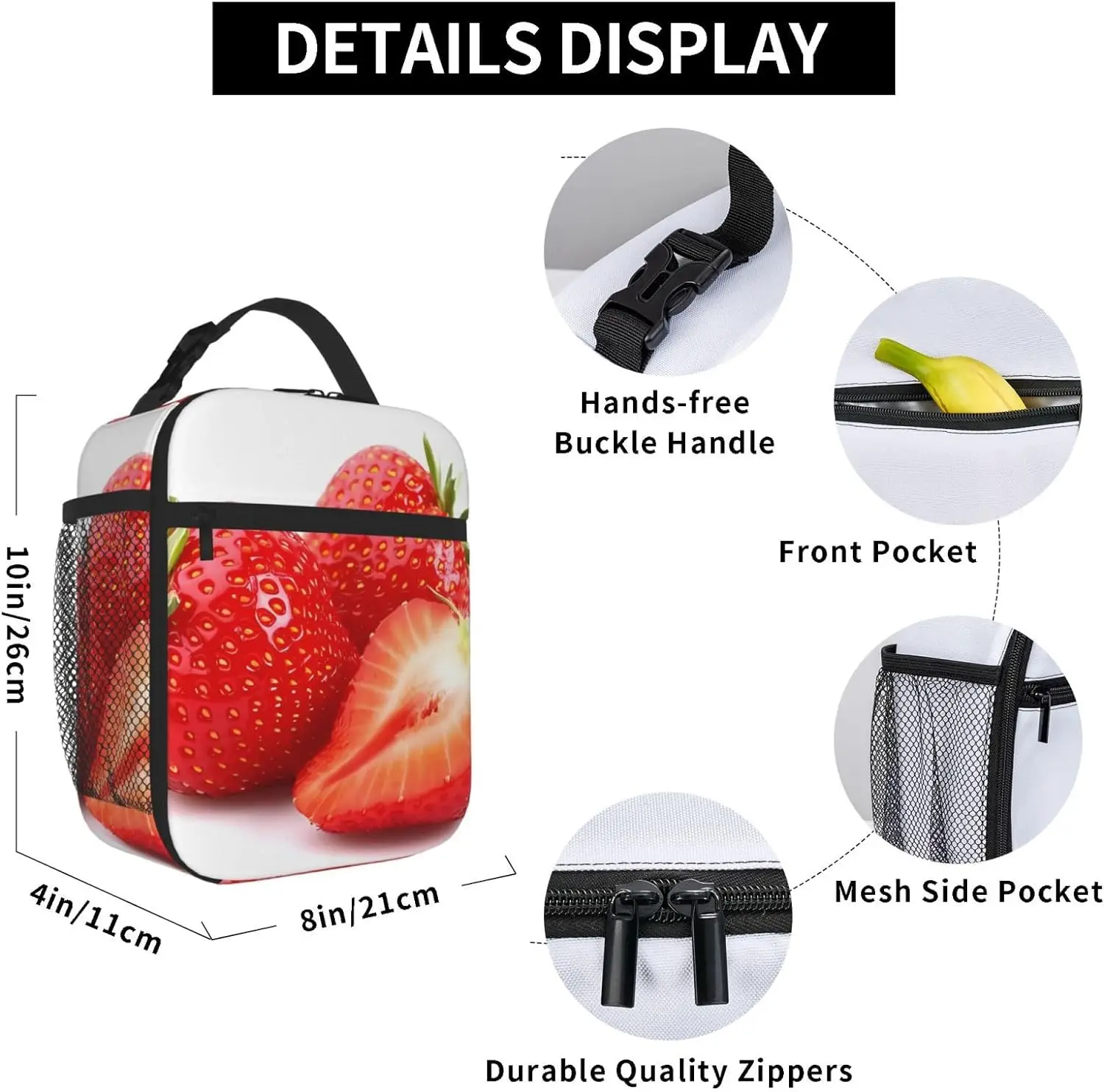 Чанта за обяд с пресни ягоди за жени и мъже, чанти за многократна употреба обяд-бокс, чанта-хладилник с частичен морски джоб за офис, пикник, къмпинг Изображение 3