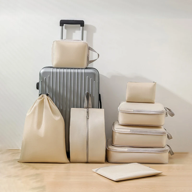 8 опаковъчни кубчета за пътуване, организаторите за багаж с висящи чанта за тоалетни принадлежности, многофункционални пакети за сортиране на дрехи Изображение 3