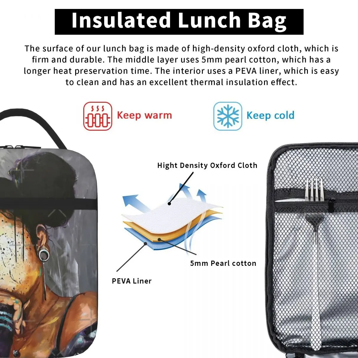 Естествено, ПОДСИСТЕМИ Чанти-хладилници за обяд, изолирано чанта, термосумка за хранителни продукти Изображение 4