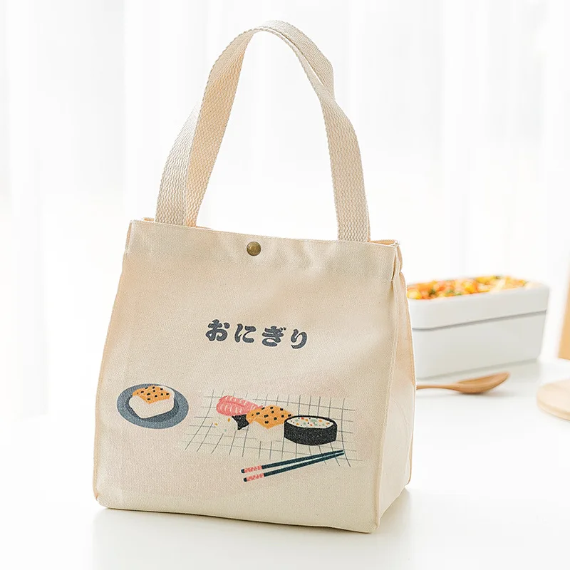 Чанта за обяд, платно обяд-бокс, чанта за пикник за съвсем малък, малка дамска чанта от еко-памучен плат, контейнер за вечеря, чанти за съхранение на храни Изображение 4