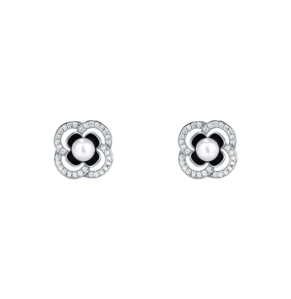 Изискани обеци от сребро S999 за жени, луксозни обеци във формата на камелия, Блестящи перлени нитове, вечерни украса Изображение 4
