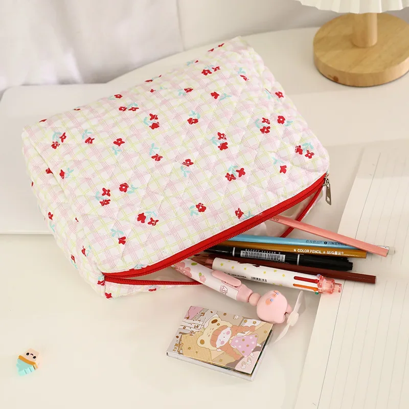 Модерен Корейски памук козметични торбичка за моливи с цветен модел, Козметична чанта за съхранение, Женски тоалетни козметични чанти, Дамски козметични чанти за грим Изображение 4