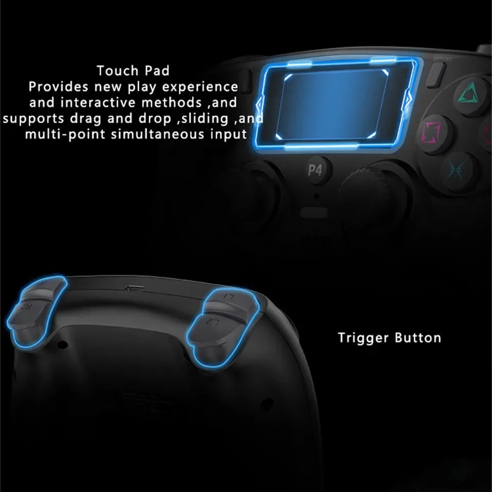 Безжичен геймпад Bluetooth контролер с двойна вибрация Без забавяне USB джойстик с led подсветка Тъчпад за управление за PS4 PC PS3 Изображение 5